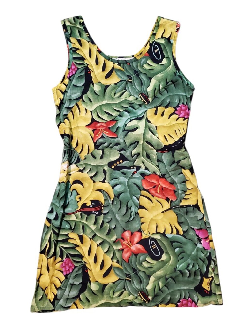 Vintage 90s Bayou Wear Tropical Floral Tie Back Mini Dress - Small